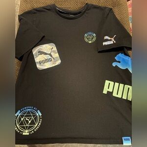 Puma Black Tee with Iridescent Blue-Green Logos
